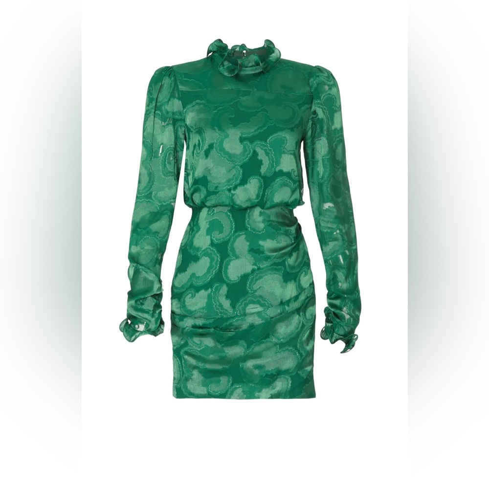 SALONI Size 10 Silk Mock Neck Long Sleeve Rina B Dress in Green - Picture 5 of 12